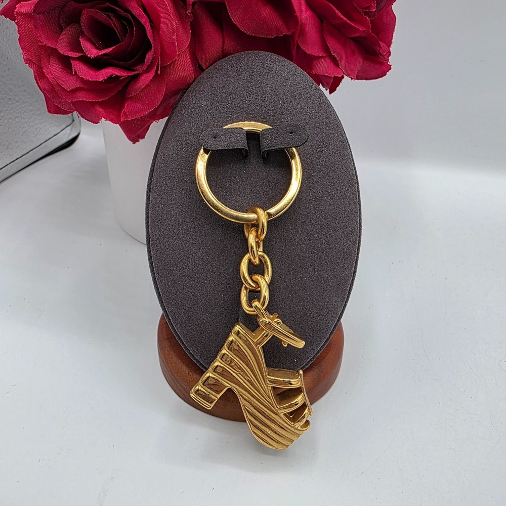 Salvatore Ferragamo "Gancini" High Heel Shoe Keychain Gold Tone "Made in Italy"